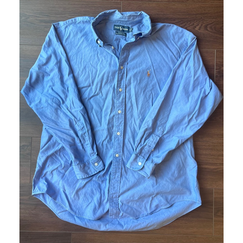 Ralph Lauren Yarmouth Blue Pinpoint Oxford Cotton Button Down Shirt Mens 17-34